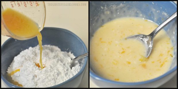 Making orange icing for cranberry orange loaf.