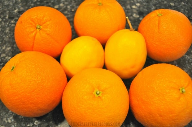 Oranges and lemons on countertop