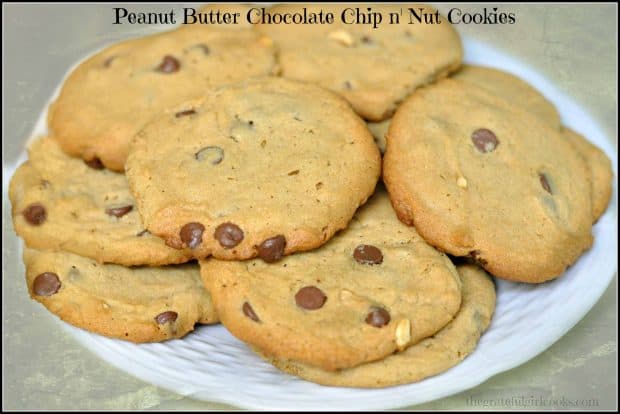 Soft peanut butter chocolate chip cookies filled with milk chocolate chips and chopped peanuts make these simple old-fashioned cookies a real treat!