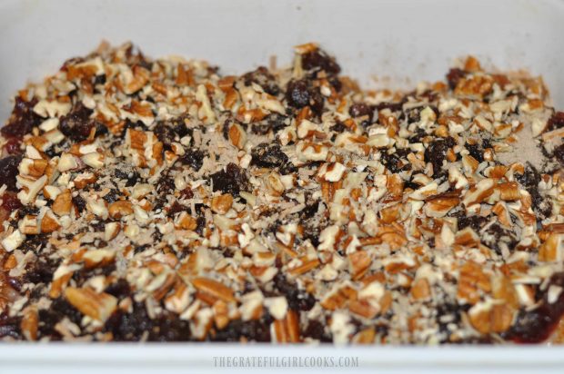 Chopped pecans are added to cranberry chicken dish.