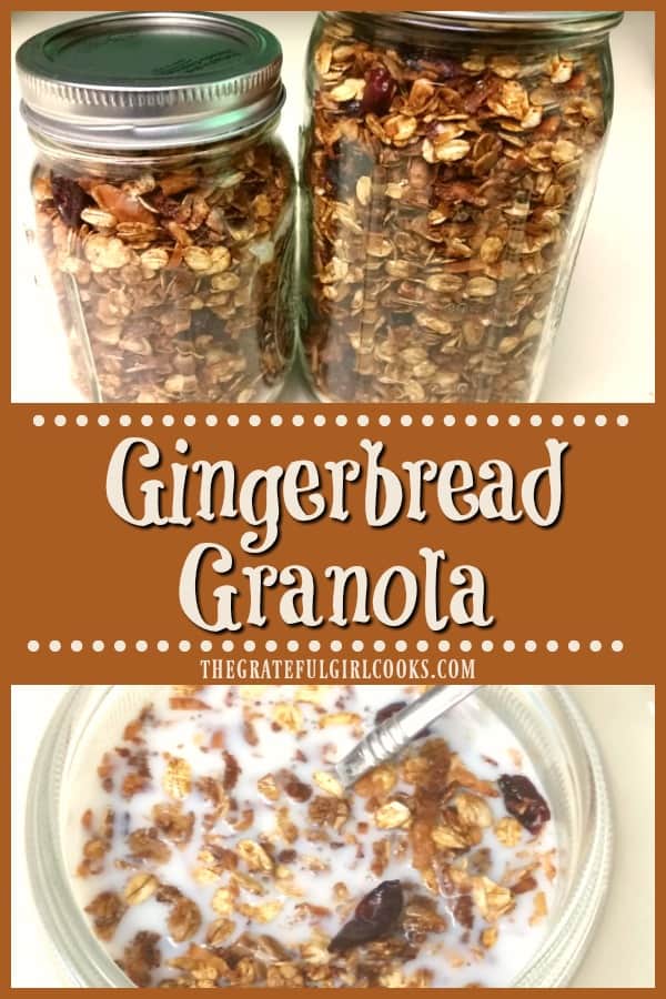 Make gingerbread granola from scratch in 30 minutes! With cinnamon, ginger, cloves and molasses, you'll love this as cereal, or a yogurt /ice cream topping!