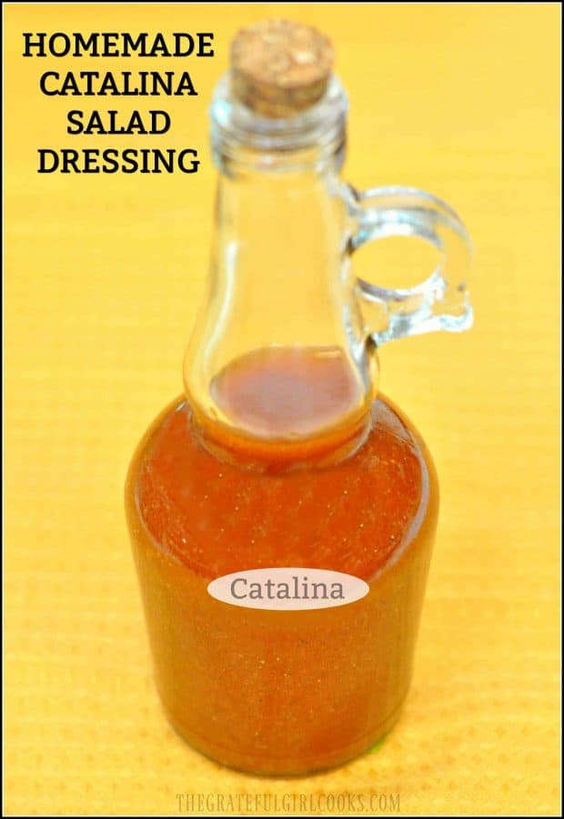 Homemade Catalina Salad Dressing is so easy to make from scratch with only a few ingredients... and it tastes FANTASTIC on a crisp mixed green salad!