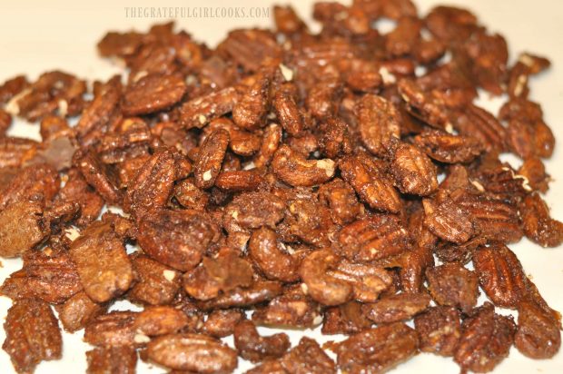 Maple Cinnamon Spiced Nuts after baking and drying