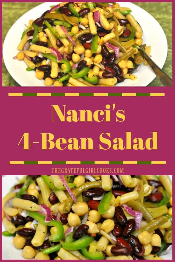 This DELICIOUS, 4-Bean Salad is easy to make from scratch in 10 minutes, and is a perfect side dish for family celebrations, picnics, or potlucks!