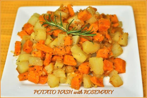 Potato Hash with Rosemary is easy to prepare, seasoned with salt, pepper, onion, and fresh rosemary, and is a simple side dish for beef, pork, and poultry.