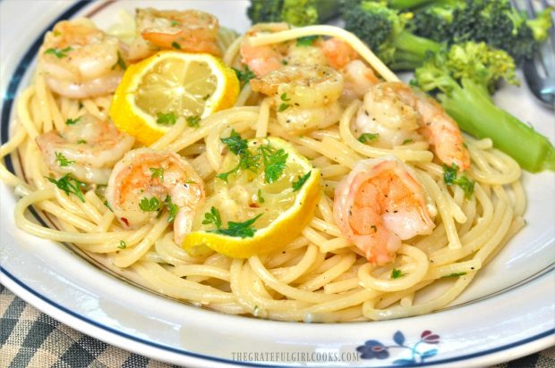 The shrimp scampi meal is served, and is ready in about 30 minutes!