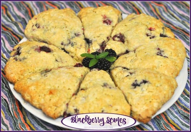 Delicious blackberry scones are easy to make year round, using frozen blackberries! The scones are absolutely perfect for a simple breakfast or afternoon snack.