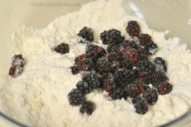 Frozen blackberries added to scone dough mixture