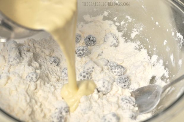 Whipping cream, egg and vanilla added to dry scone mixture