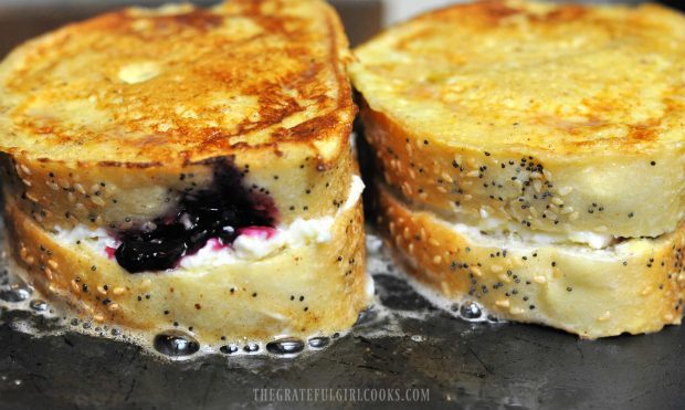 Stuffed French Toast cooking on the grill