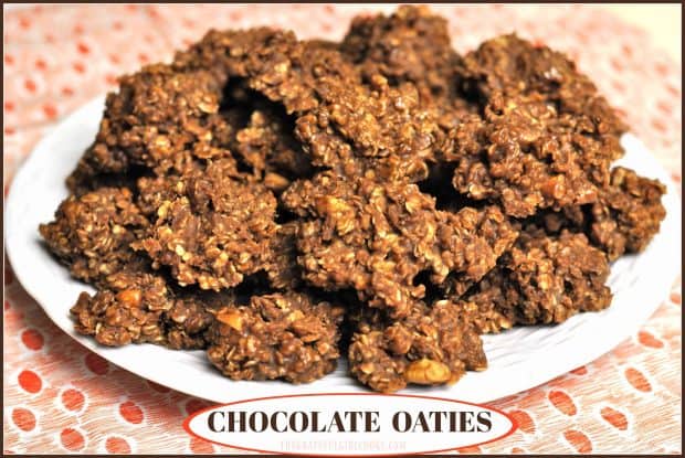 You're gonna love Chocolate Oaties, delicious and EASY 10 minute "no-bake" drop cookies with chocolate, peanut butter, nuts and oats!