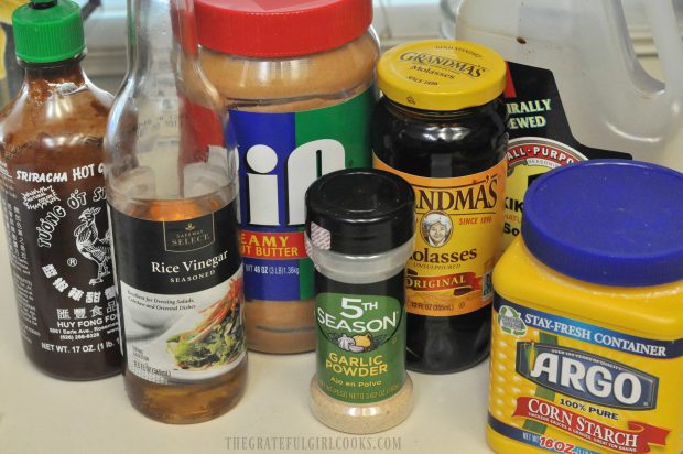 The ingredients used to make homemade hoisin sauce.