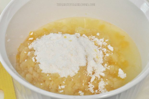 Vanilla pudding and canned pineapple are combined to make fluff salad.