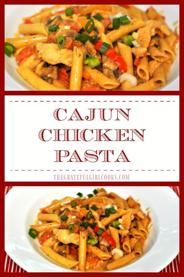 Cajun chicken pasta, with chicken breasts, healthy veggies in a creamy, mildly spicy sauce in this "lightened up" copycat version of a famous restaurant's dish!