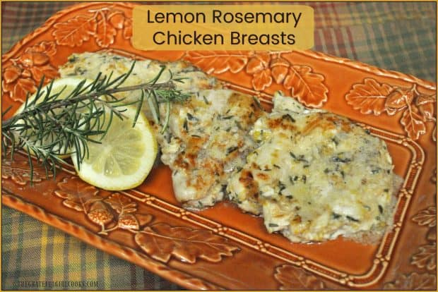 Lemon Rosemary Chicken Breasts - low in calories, big in flavor! Marinated and grilled, with a lemon glaze, this easy, delicious chicken is sure to impress! / The Grateful Girl Cooks! 