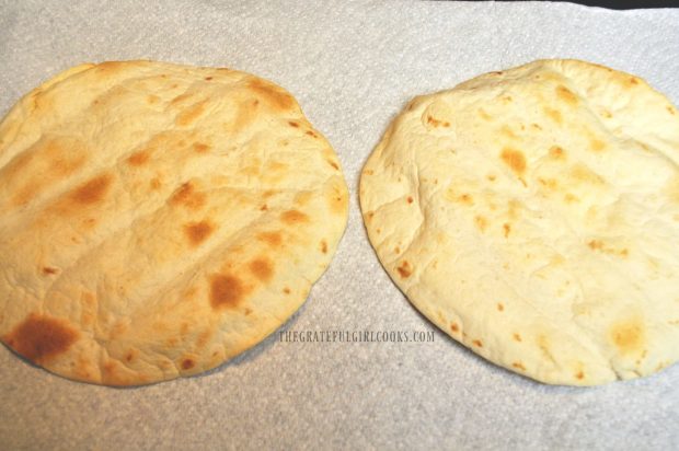 Tortillas are baked until crispy for pizza crust.