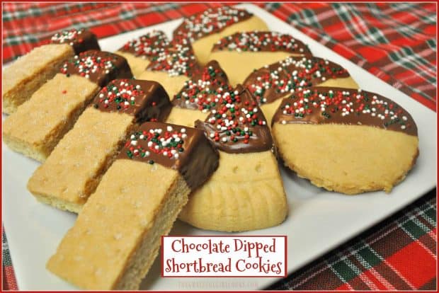 Cute, buttery, chocolate dipped shortbread cookies are a cinch to make in 10 minutes, using store-bought cookies. They're a real time saver during the holidays!