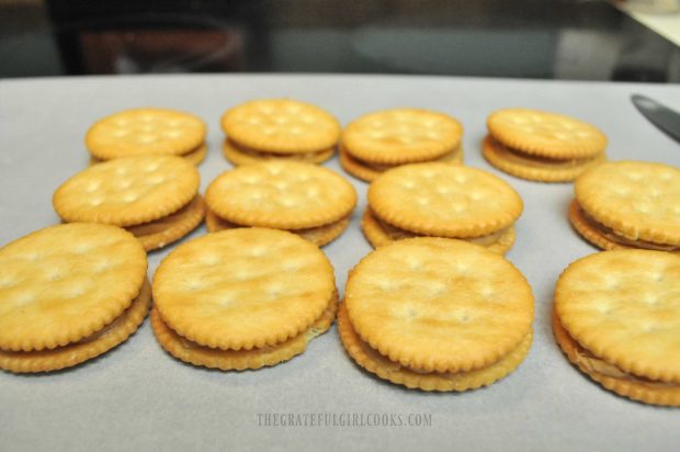 Peanut Butter Ritz Cookies before being covered in chocolate.