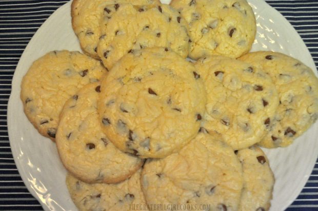 Cinnamon Chip Cookies are ready to eat, served on a white plate.