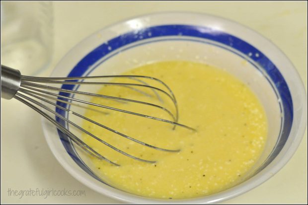 Mayonnaise has been whisked into the creamy lemon salad dressing.