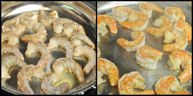 Shrimp is pan-seared in olive oil before adding to sauce.