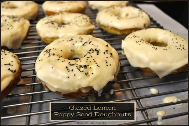 These delicious Glazed Lemon Poppy Seed Doughnuts are tart AND sweet, simple to make, and baked (not fried)! They are a wonderful breakfast treat!