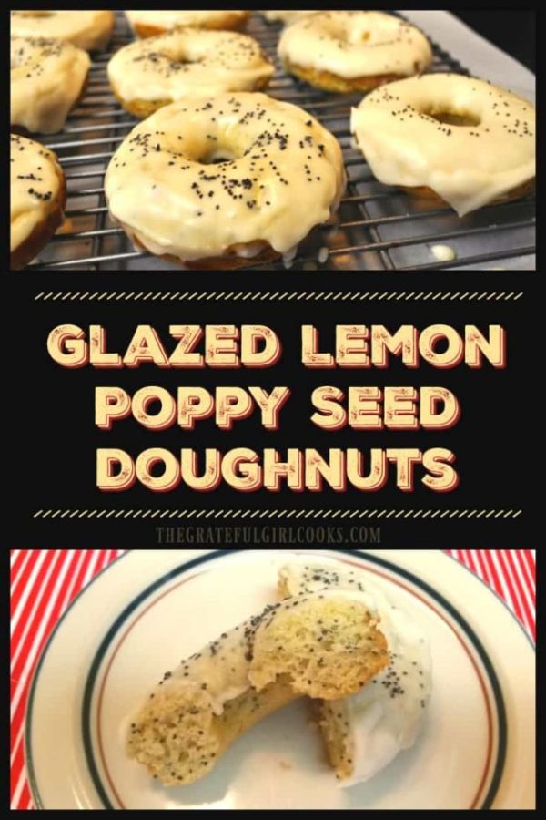 These delicious Glazed Lemon Poppy Seed Doughnuts are tart AND sweet, simple to make, and baked (not fried)! They are a wonderful breakfast treat!