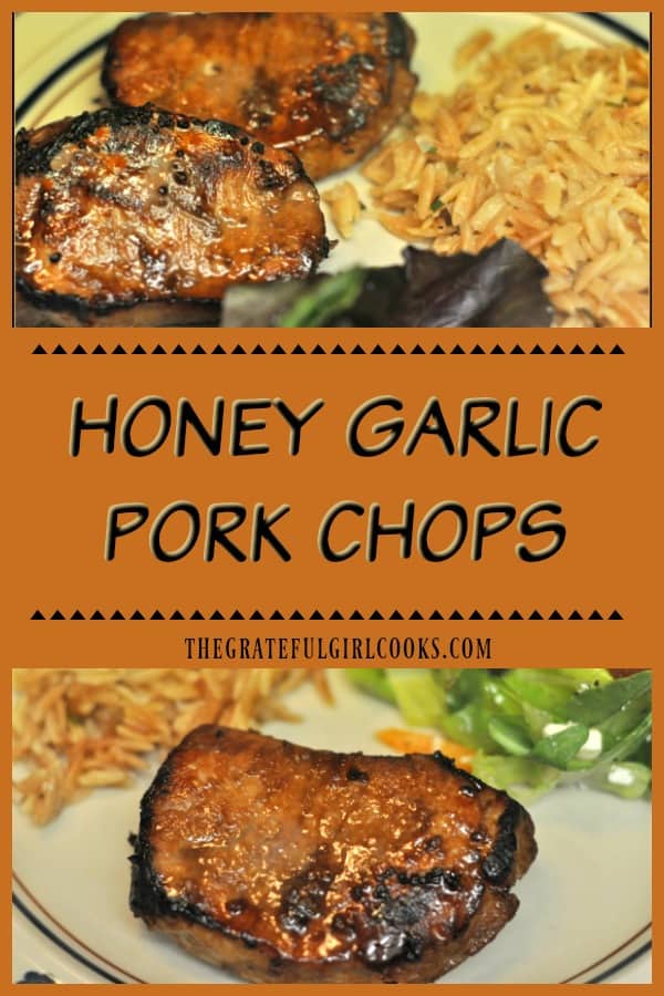 Honey Garlic Pork Chops are marinated in soy sauce, honey, lemon juice, garlic and sherry, and can be grilled or broiled for an easy, delicious dinner!