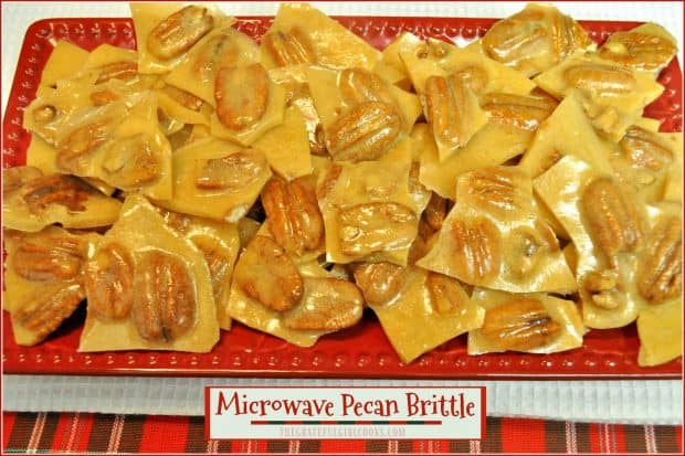 Microwave Pecan Brittle is a time-saving twist on a classic candy! This delicious, crunchy holiday treat is easy to make in 15 minutes, using a microwave!