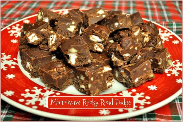 You'll love this easy, creamy microwave rocky road fudge, with marshmallows and pecans! Best part? It only takes 5 minutes to make this treat with a microwave!