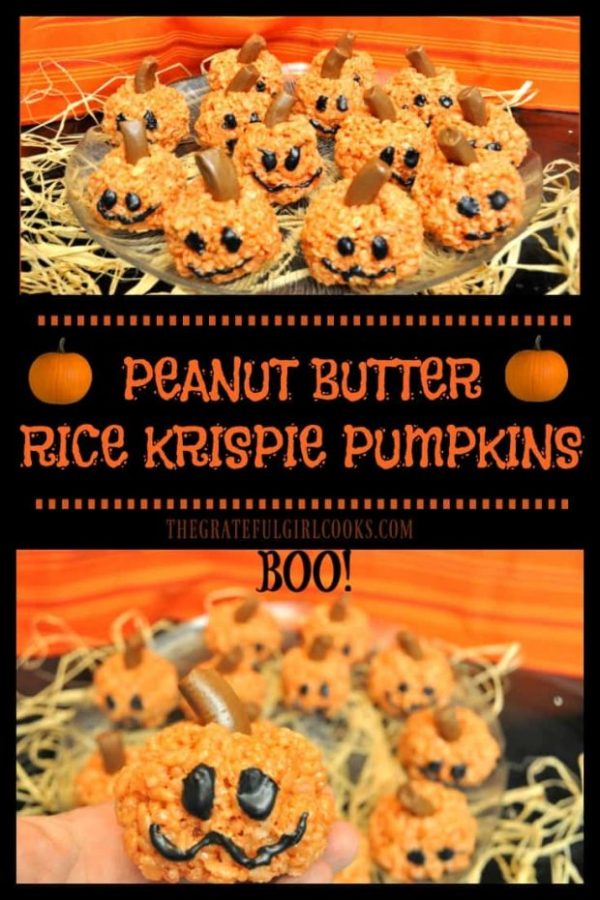 Make these yummy Fall or Halloween themed Peanut Butter Rice Krispie Pumpkins in only 20 minutes! Kids will love making these easy treats!