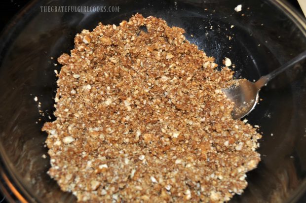 The filling for Pecan Pie Truffles is mixed together in a large bowl.
