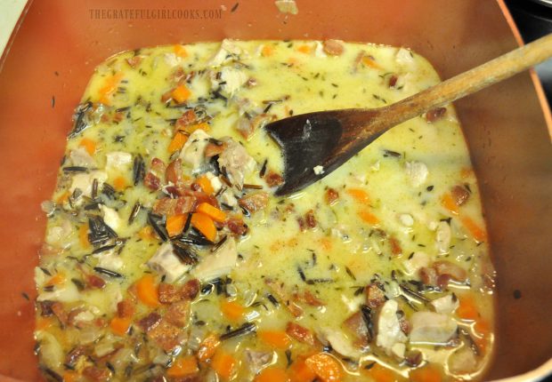 The chicken wild rice soup is heated through, then it's ready to eat.