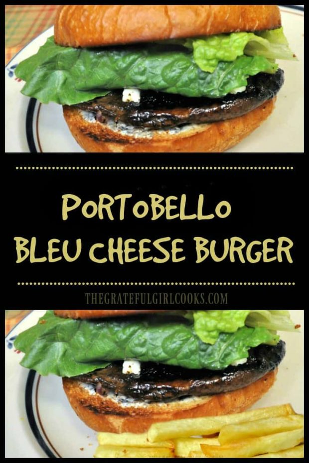 Looking for a flavorful "meatless" burger? Try this marinated Portobello Bleu Cheese Burger, with grilled onions, bleu cheese, and creamy Dijon sauce!