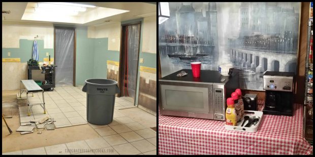 Photos of our kitchen remodel demolition, which forced us to use microwave to cook.