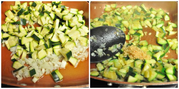 Zucchini, onion and garlic cooked for tortellini sauce