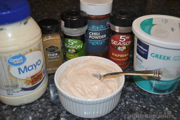 Ingredients for dipping sauce for Baked Parmesan Zucchini Fries.