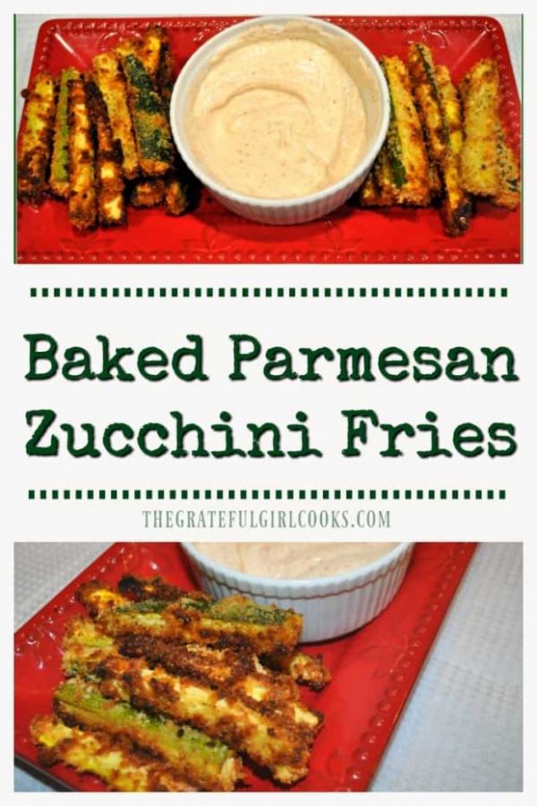Baked Parmesan Zucchini Fries are a delicious side dish or appetizer! Baked until crispy, and served with dipping sauce, these "fries" will be a big hit!