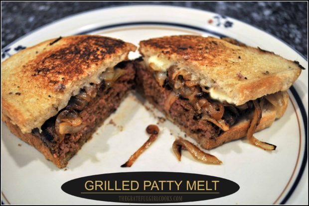 Make classic grilled patty melts from the comfort of home! Seasoned beef, rye bread, caramelized onions, and gooey cheese create a delicious grilled sandwich!