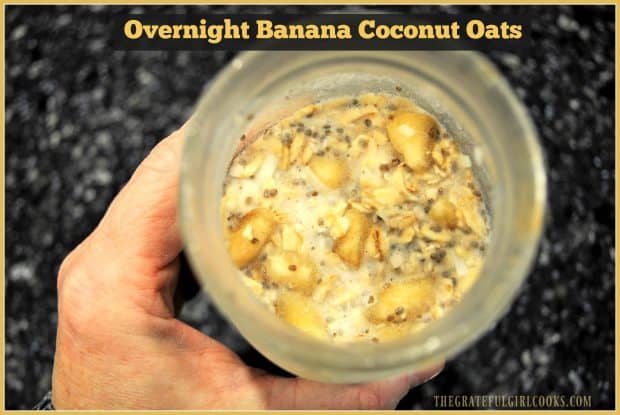  5 minutes prep time is all you need to make a family friendly breakfast of Overnight Banana Coconut Oats! A quick, easy and delicious dish everyone will enjoy!
