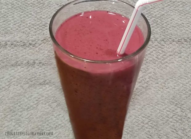 One serving of the triple berry banana smoothie.