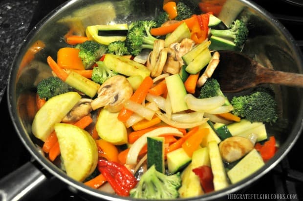 Chopped Vegetables in skillet cooking