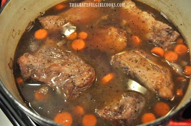 Braising short ribs and vegetables in liquid