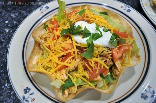 Chicken taco salad bowl completed