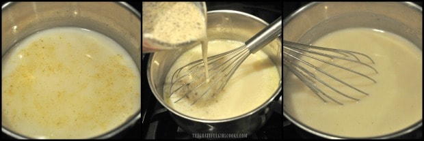 Cooking broth and milk for creamy casserole sauce
