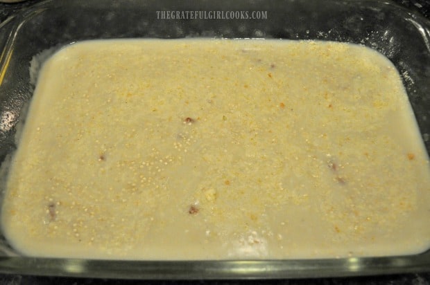 Creamy quinoa sauce placed in a casserole dish