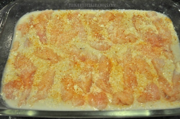 Chicken strips added to quinoa casserole