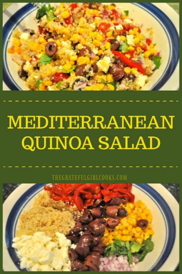 You'll enjoy Mediterranean Quinoa Salad, with traditional Greek flavors of kalamata olives, feta cheese, roasted red peppers, and a simple dressing!