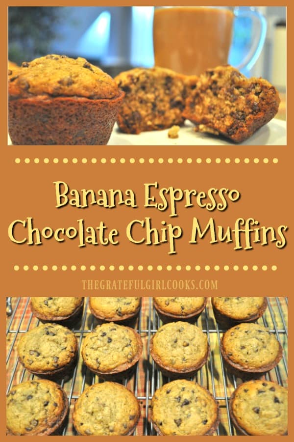 You'll LOVE these delicious Banana Espresso Chocolate Chip Muffins! EASY to make, flavorful treat for a family friendly breakfast, brunch, or snack!