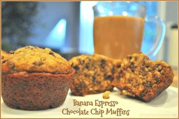 You'll LOVE these delicious Banana Espresso Chocolate Chip Muffins! EASY to make, flavorful treat for a family friendly breakfast, brunch, or snack!